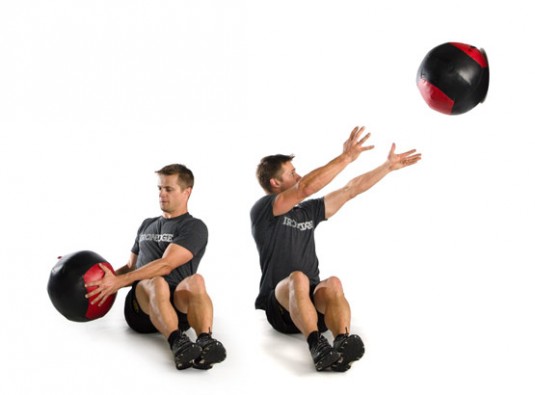 Medicine ball Russian twist throw