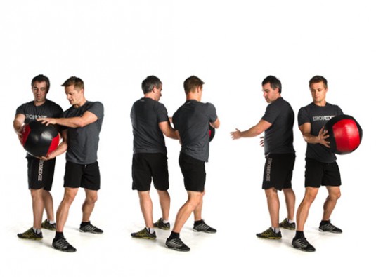 Medicine ball side pass with partner